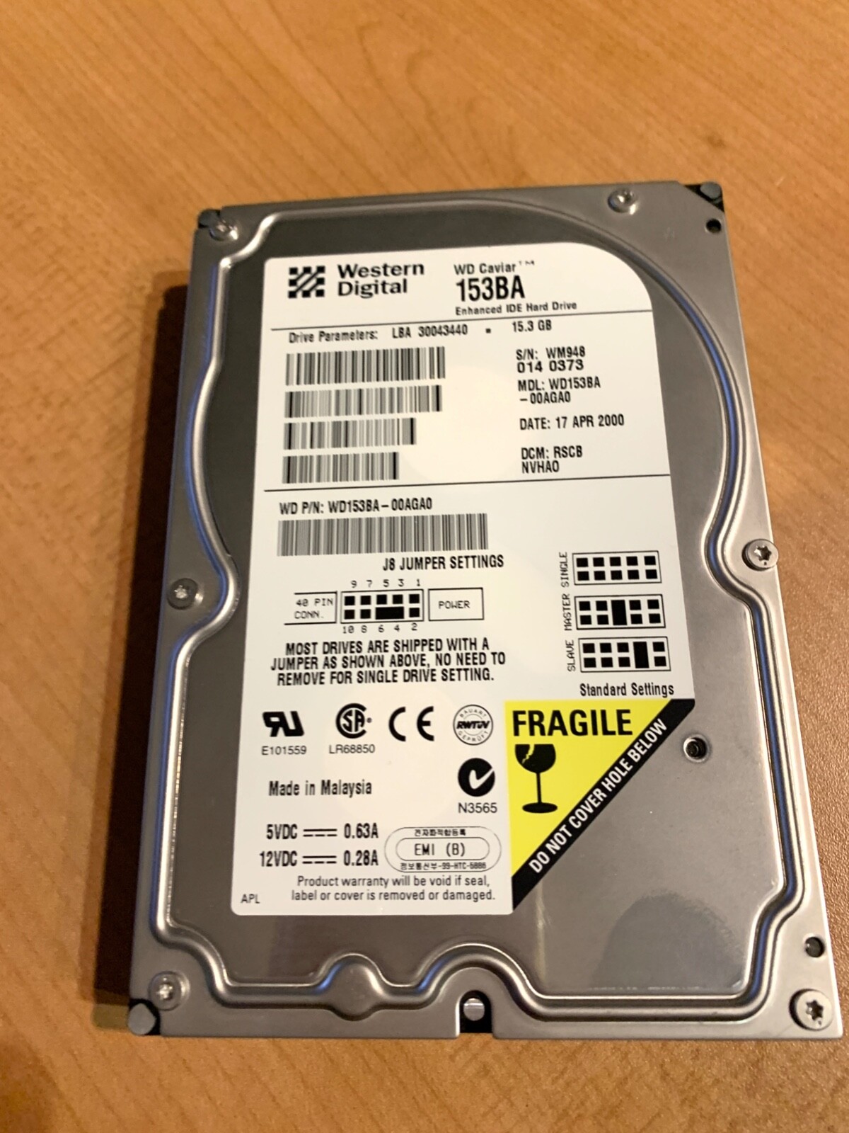 WD Caviar 153BA-00AGA0 15.3GB IDE HARD DRIVE 3.5