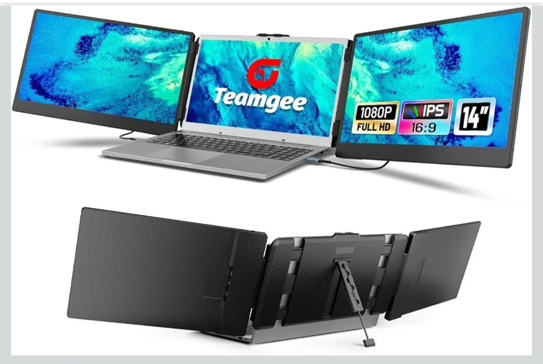 Teamgee 14" FHD Laptop Screen Extender Triple Portable Monitor 1080P