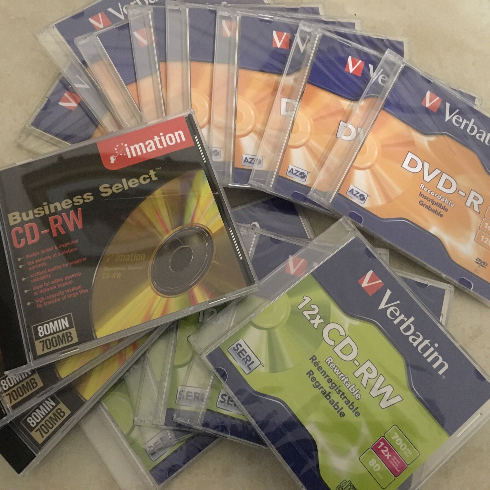 CD Lot Verbatim DVD-R Recordable (7), 12xCD RW (6) Imation Business Select (3)