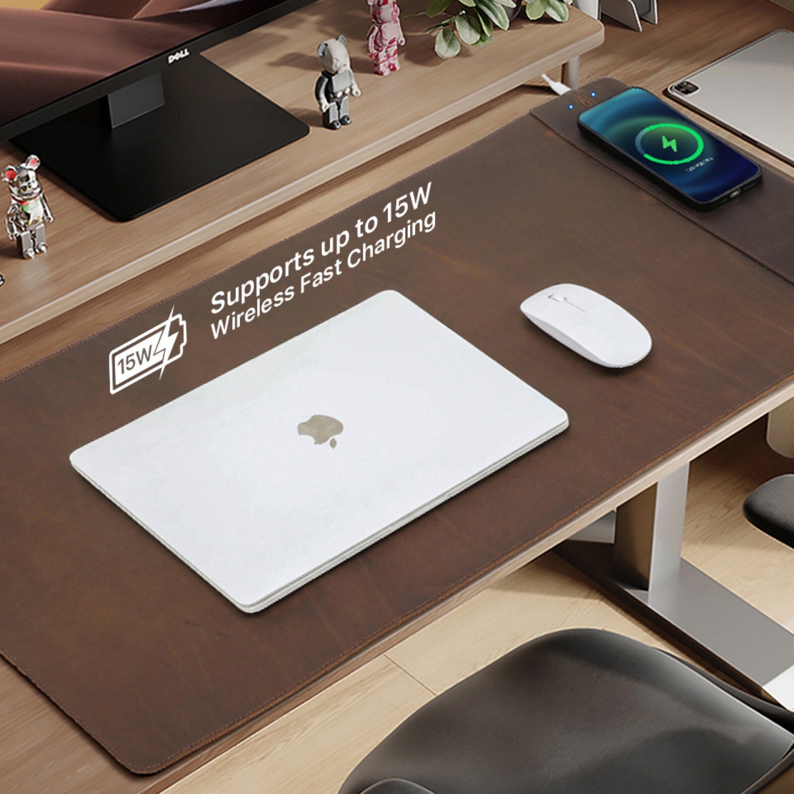 Leather Wireless Charging Mouse Pad 15W Fast Charging Waterproof Oil for Phone 