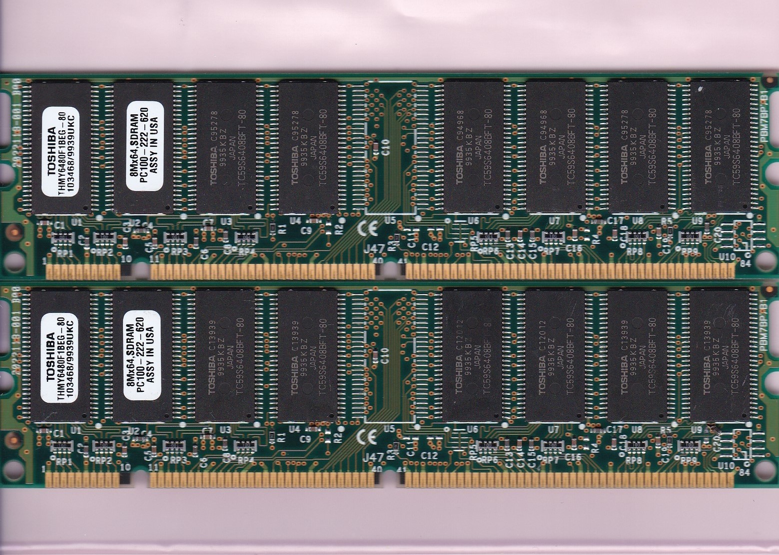 128MB 2x64MB PC-100 Toshiba THMY6480F1BEG-80 Ram Memory Kit PC100 3.3V SDR DIMM