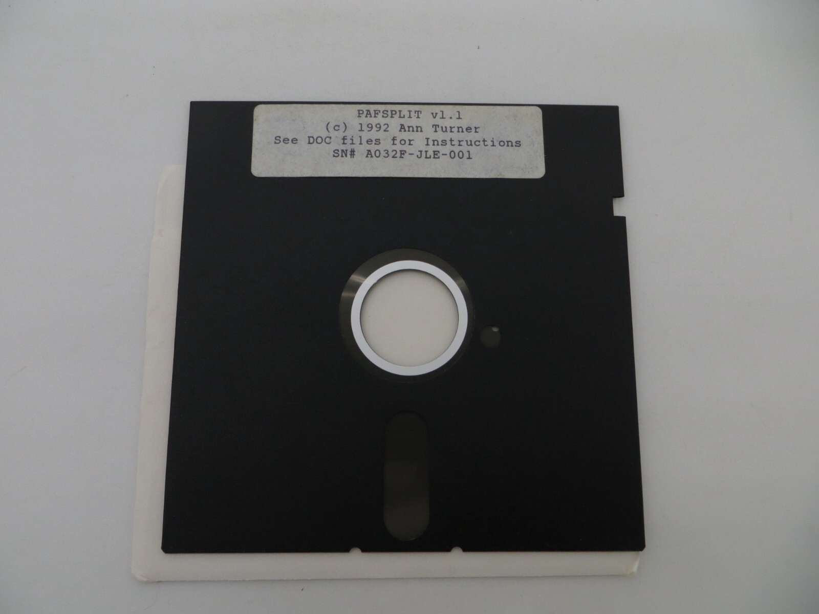 PAFSPLIT v1.1 5.25" Floppy Disk Vintage 1992 Computer Program disc 