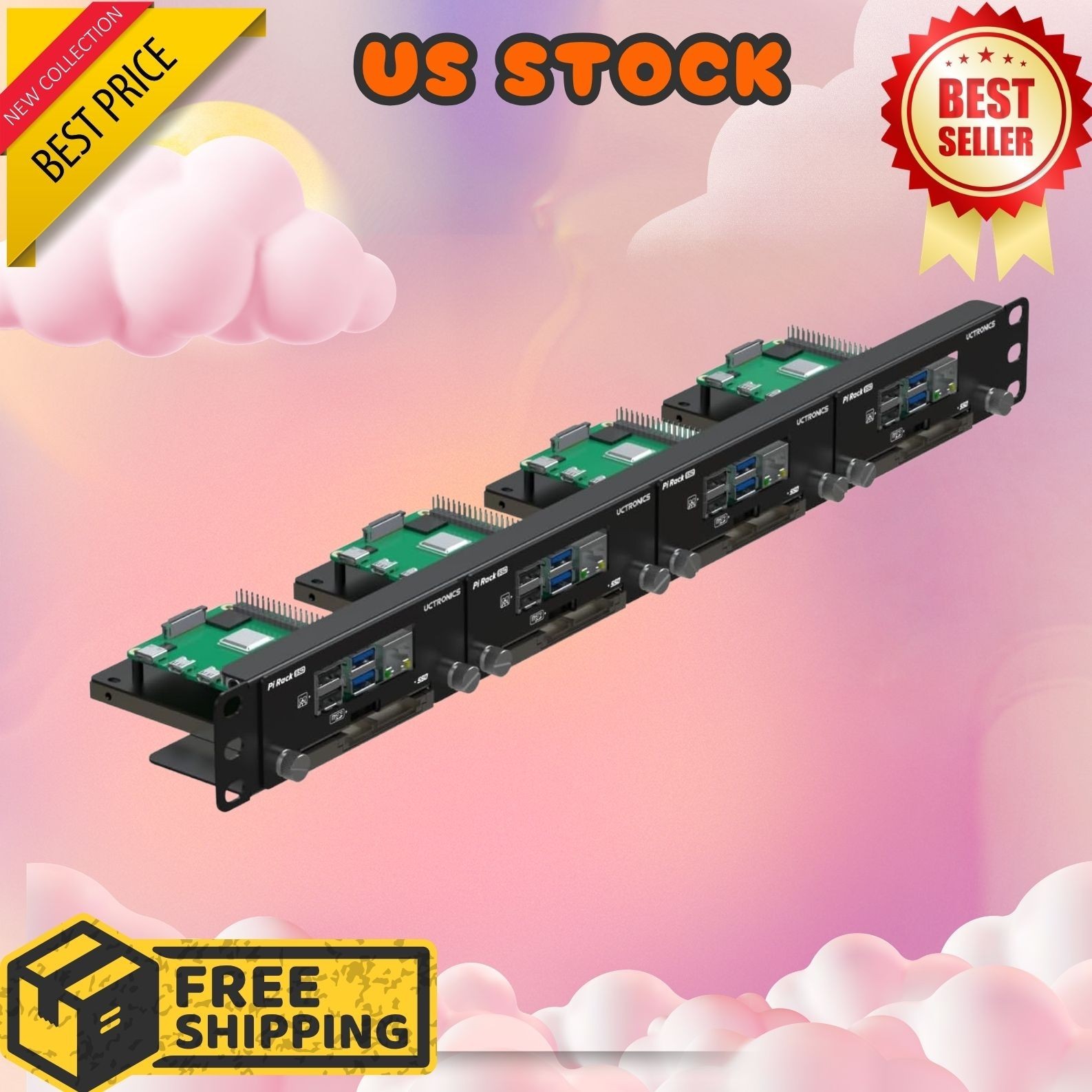 NEW 1U Rack Mount Raspberry Pi 19in w SSD Brackets Supports 4 Units