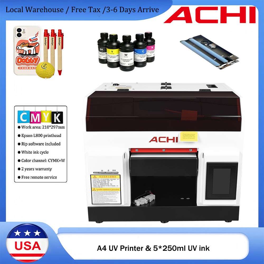 【US】ACHI A4 UV Epson L800 Printer High precision printing Various Flat Materials