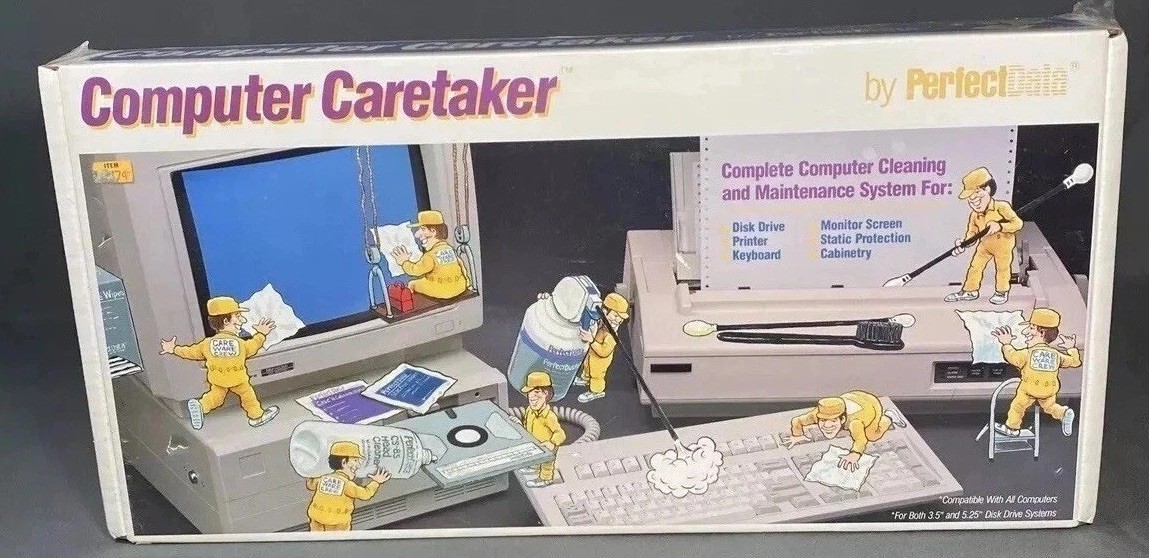 Vintage 80s NOS Cult Computer Caretaker Perfect Data Cleaning Seinfeld Yellow