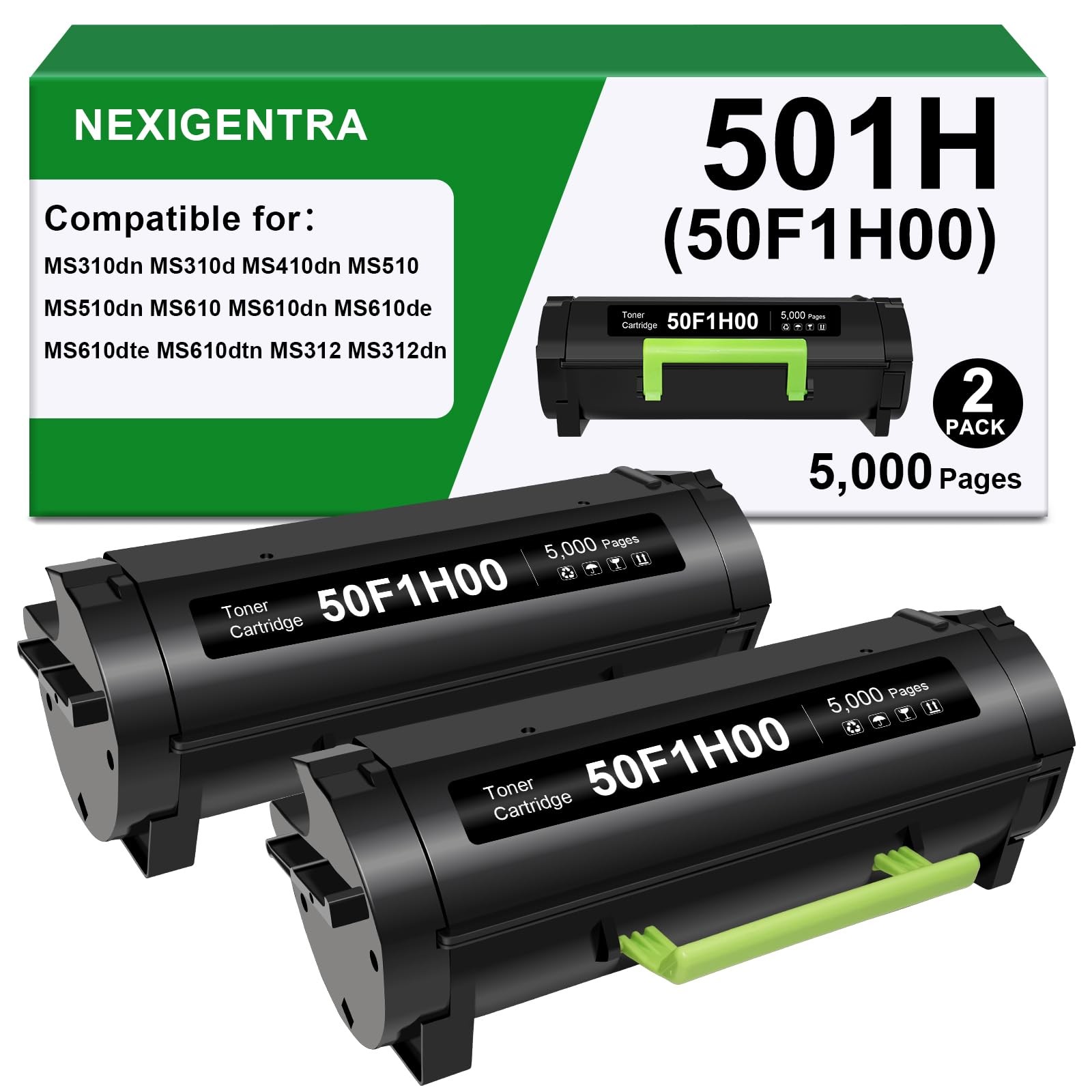 50F1H00 501H Toner Cartridge 50F1000 Toner High Yield 5,000 pages 2 Pack