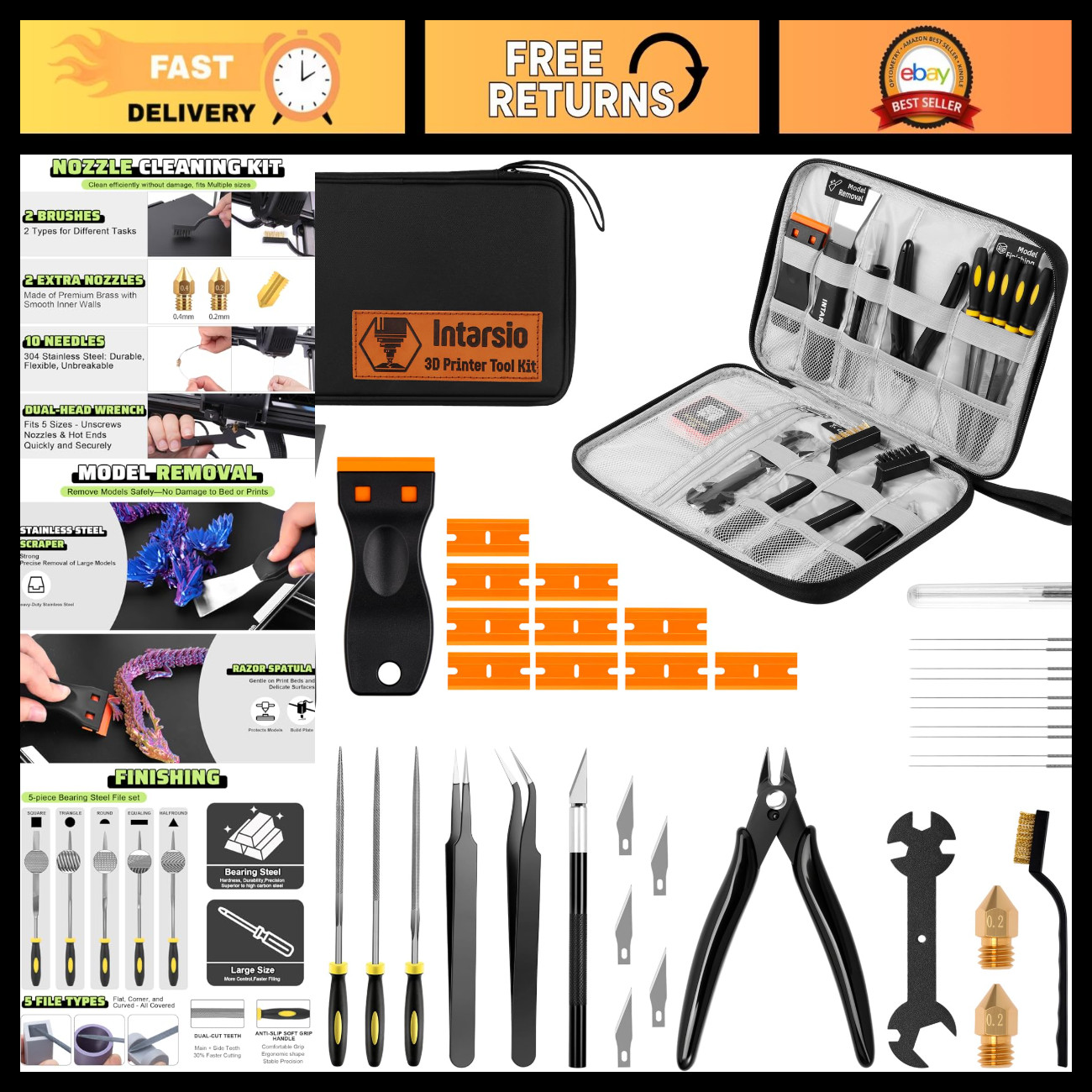34pcs 3D Printer Tools Kit - Accessories for FDM/SLA Printers, Nozzle Cleaners,