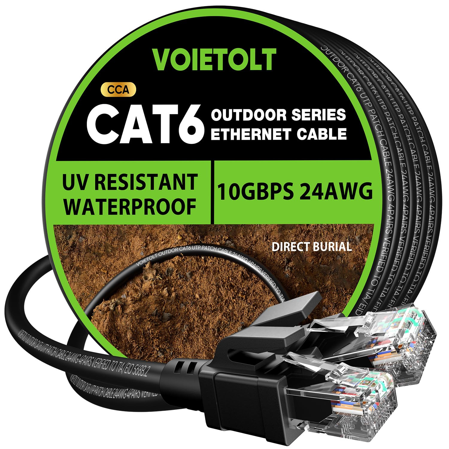 Cat 6 Outdoor Ethernet Cable 150 Ft, 24AWG 10Gbps Cat6 Cable Cord Waterproof