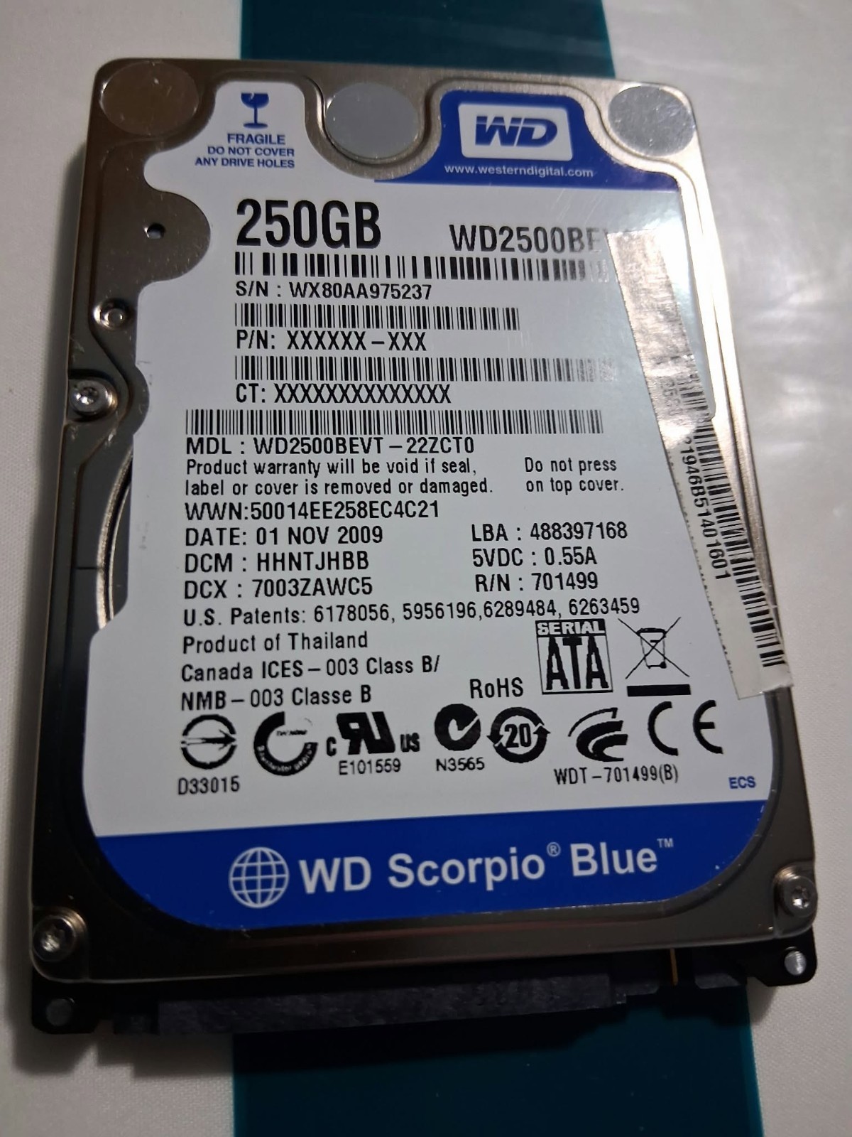 Western Digital Scorpio Blue WD2500BEVT-22ZCT0 250GB 2.5" SATA 5400 RPM HDD