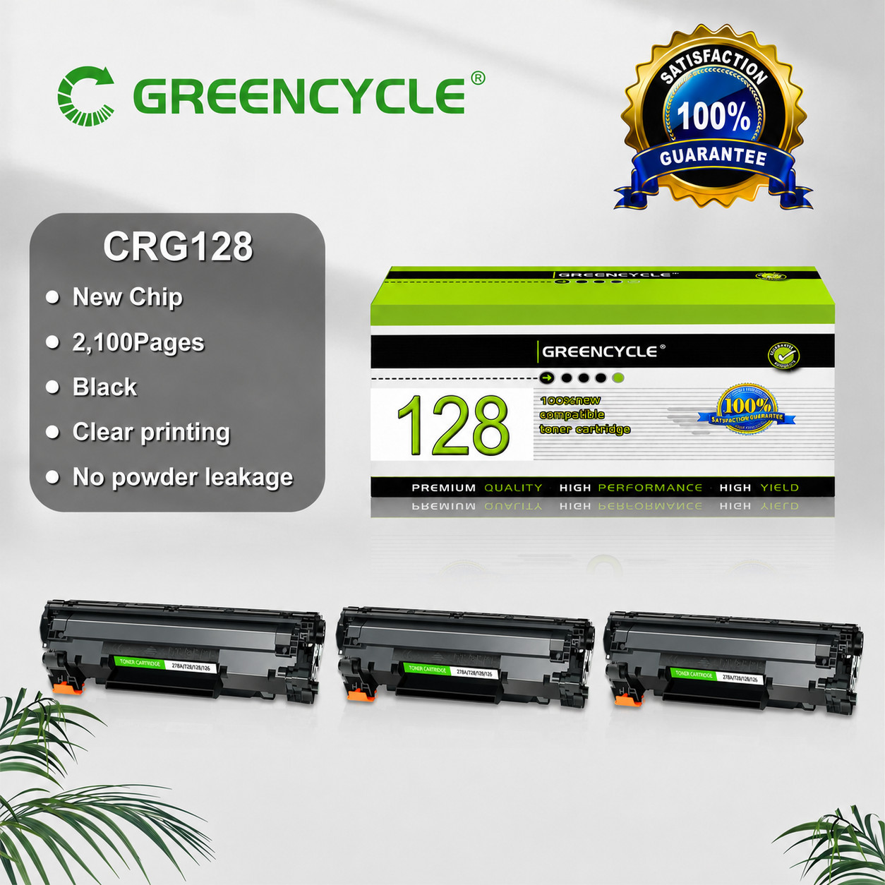 GREENCYCLE 3PK Toner Fits for Canon 128 FaxPhone L100 L190 Imageclass D520 D550