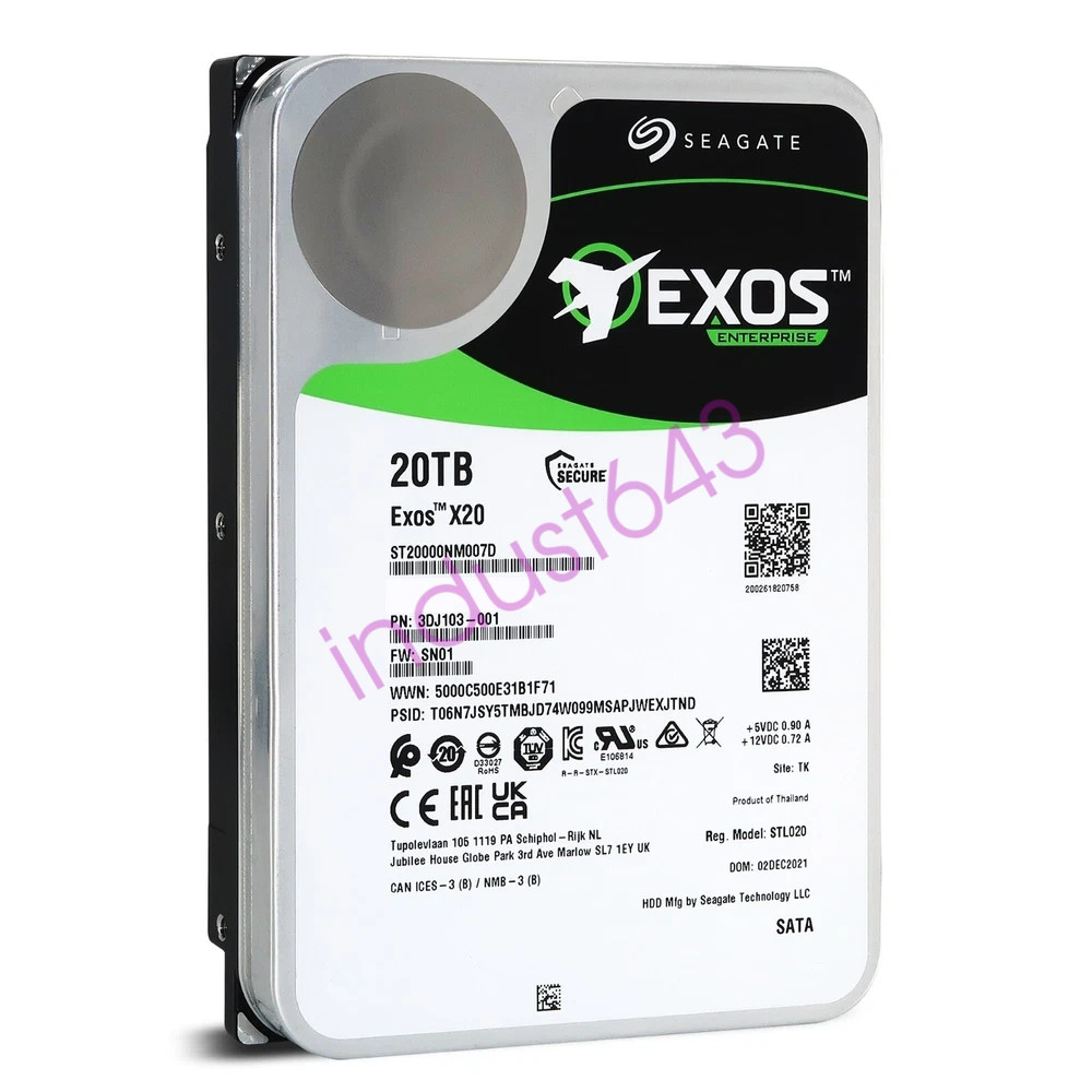 ST20000NM007D Seagate Exos X20 20TB SATA 6Gb/s 3.5" Enterprise Hard Drive -