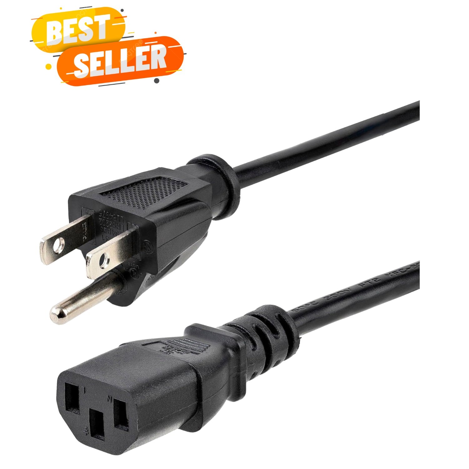 15ft 4.5m Computer Power Cord, NEMA 5-15P to C13, 10A 125V, 18AWG, Black Repl...