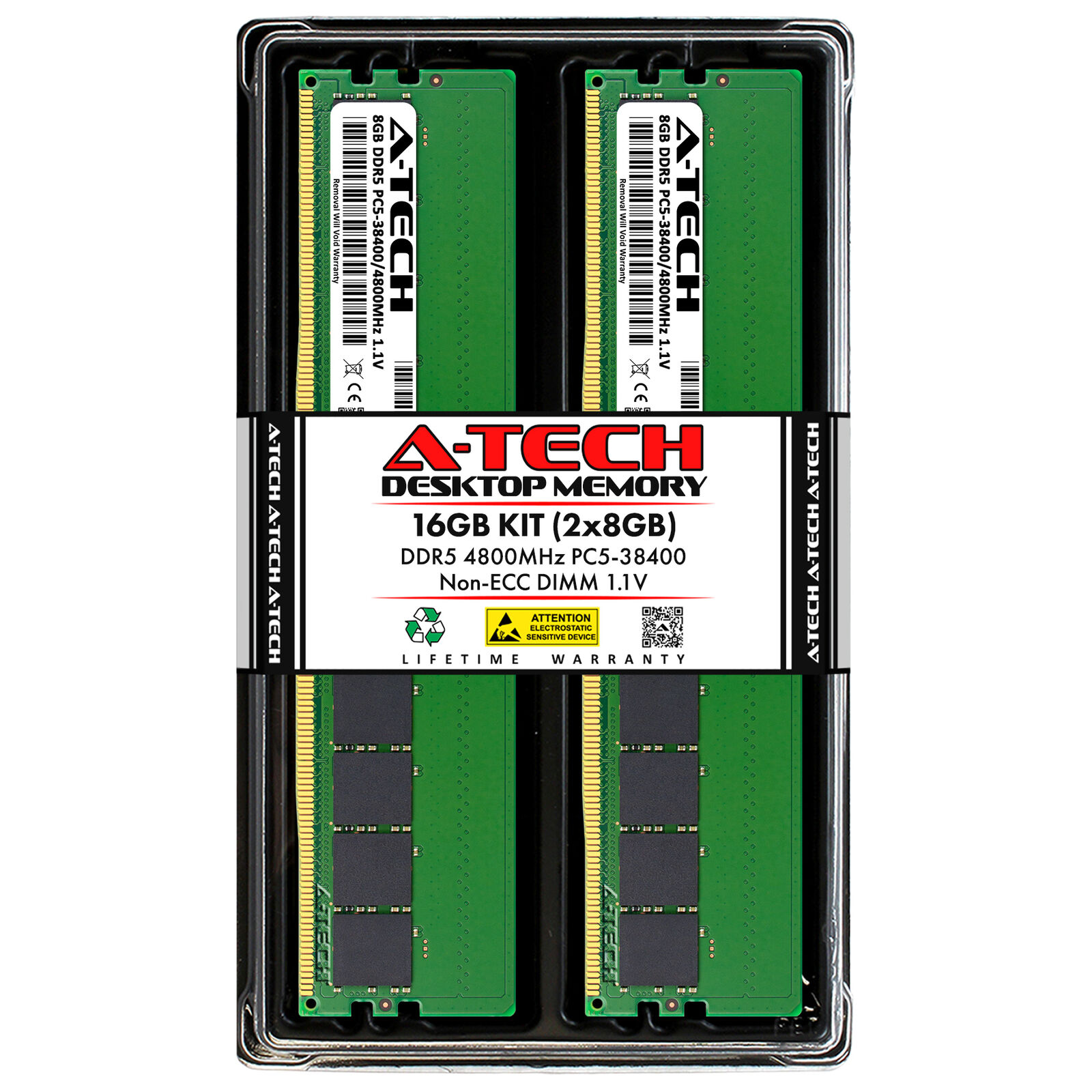 A-Tech 16GB Kit (2x 8GB) DDR5 4800 MHz Desktop PC5-38400 DIMM 288-Pin Memory RAM