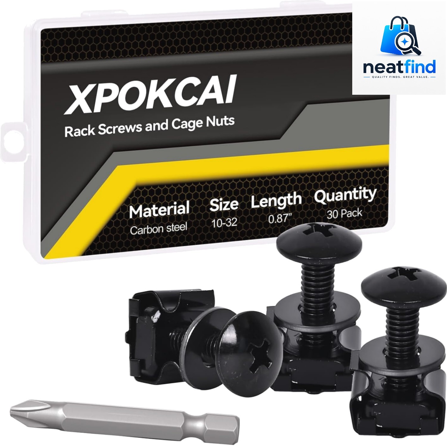 30-Pack 10/32 Set Rack Screws with Nylon Washers and Cage Nuts for Server Rac...