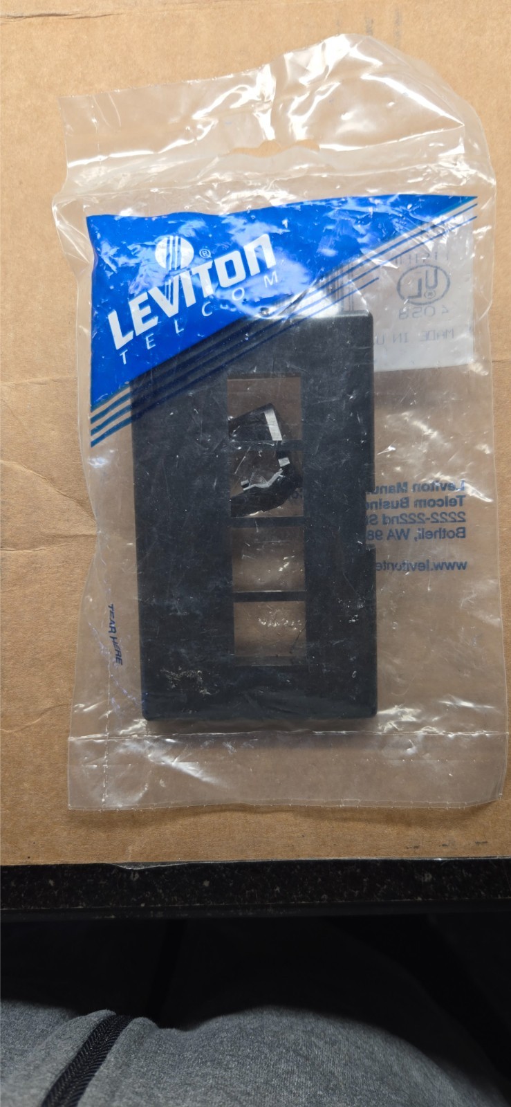 Leviton 49910-HE4 Quickport Modular Furniture Faceplate 4-Port Black