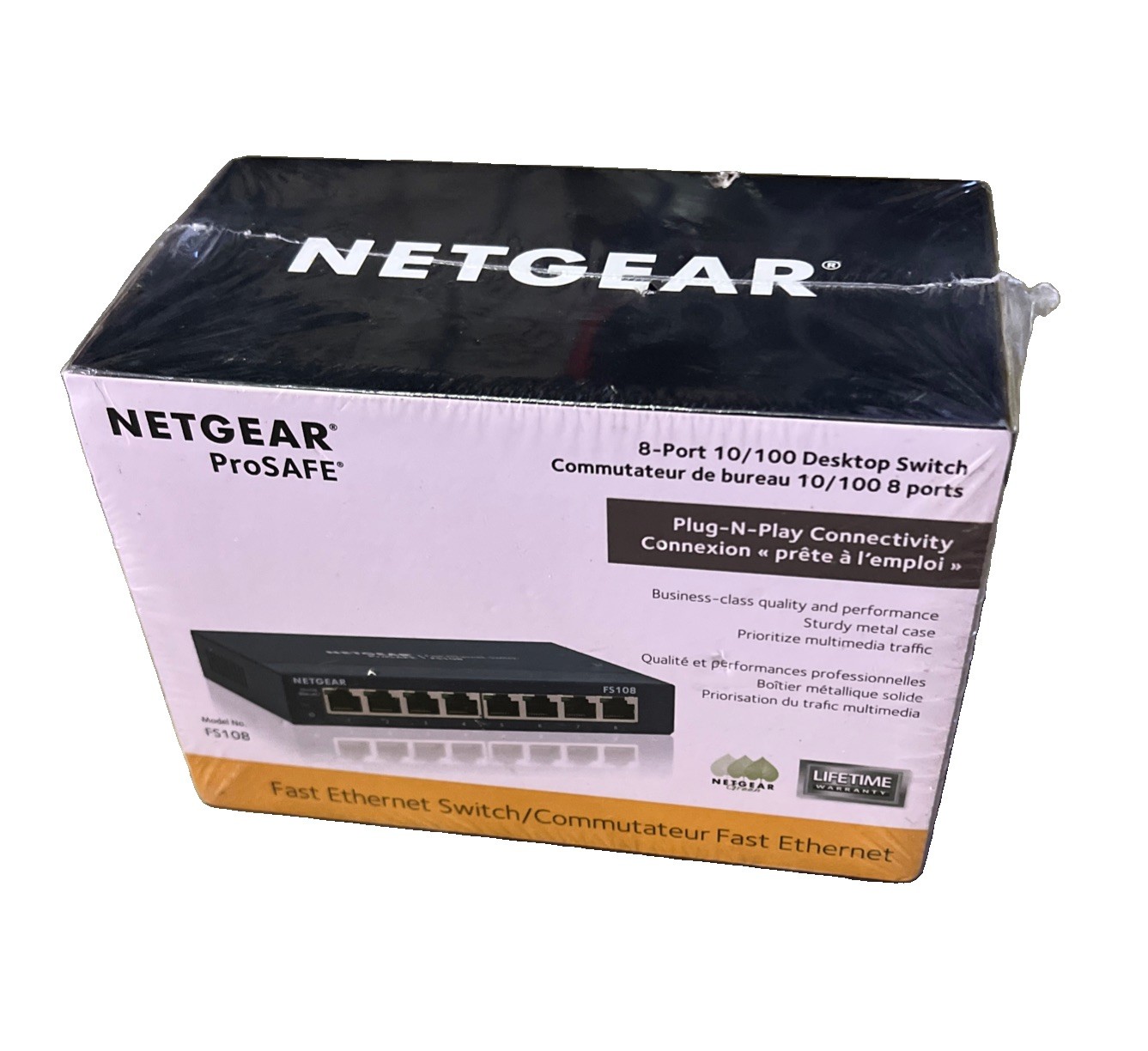 Netgear ProSAFE 8-port 10/100 Desktop Ethernet Switch Model FS108 FACTORY SEALED