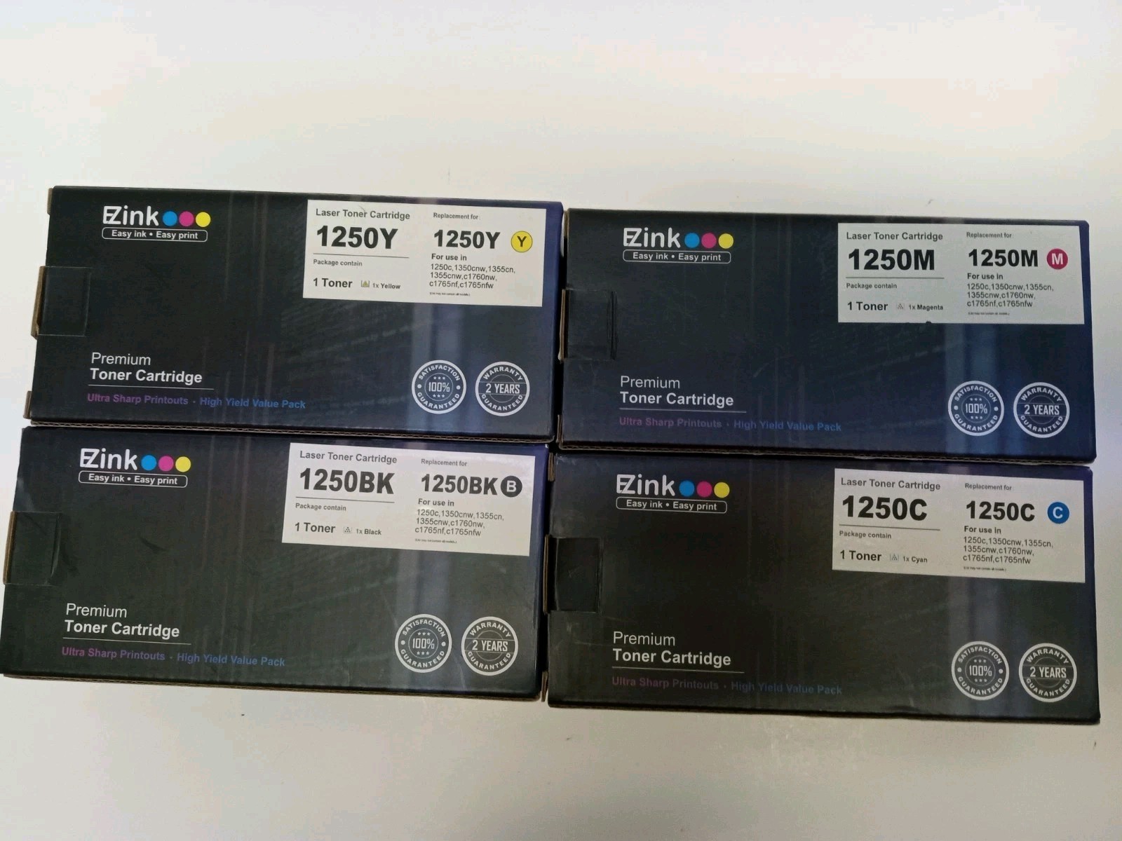 NIB EZink 1250 4 Pz Laser Toner Cartridge Black-Magenta-Cyan And Yellow