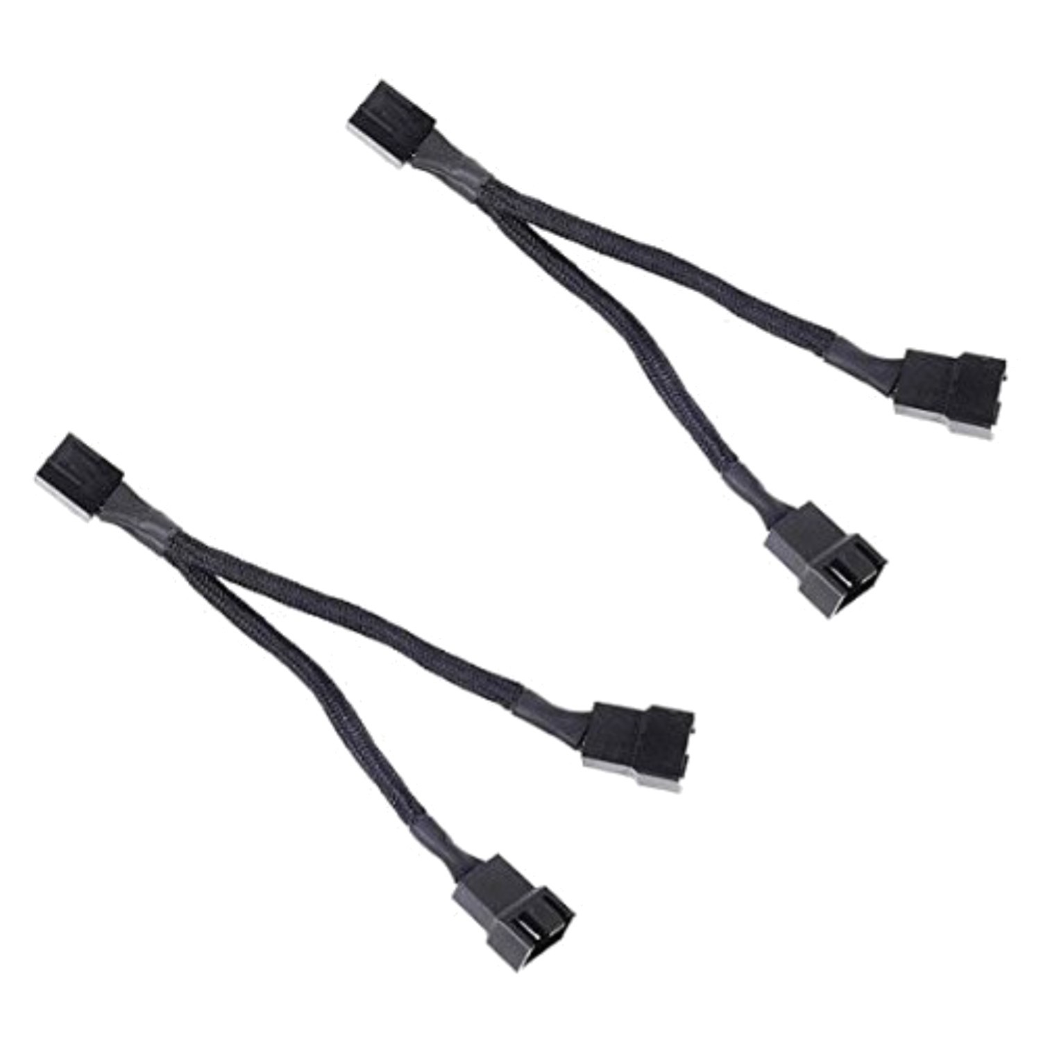 All Black Sleeved PWM Fan Splitter Cable 1 to 2 Converter 2 Pack