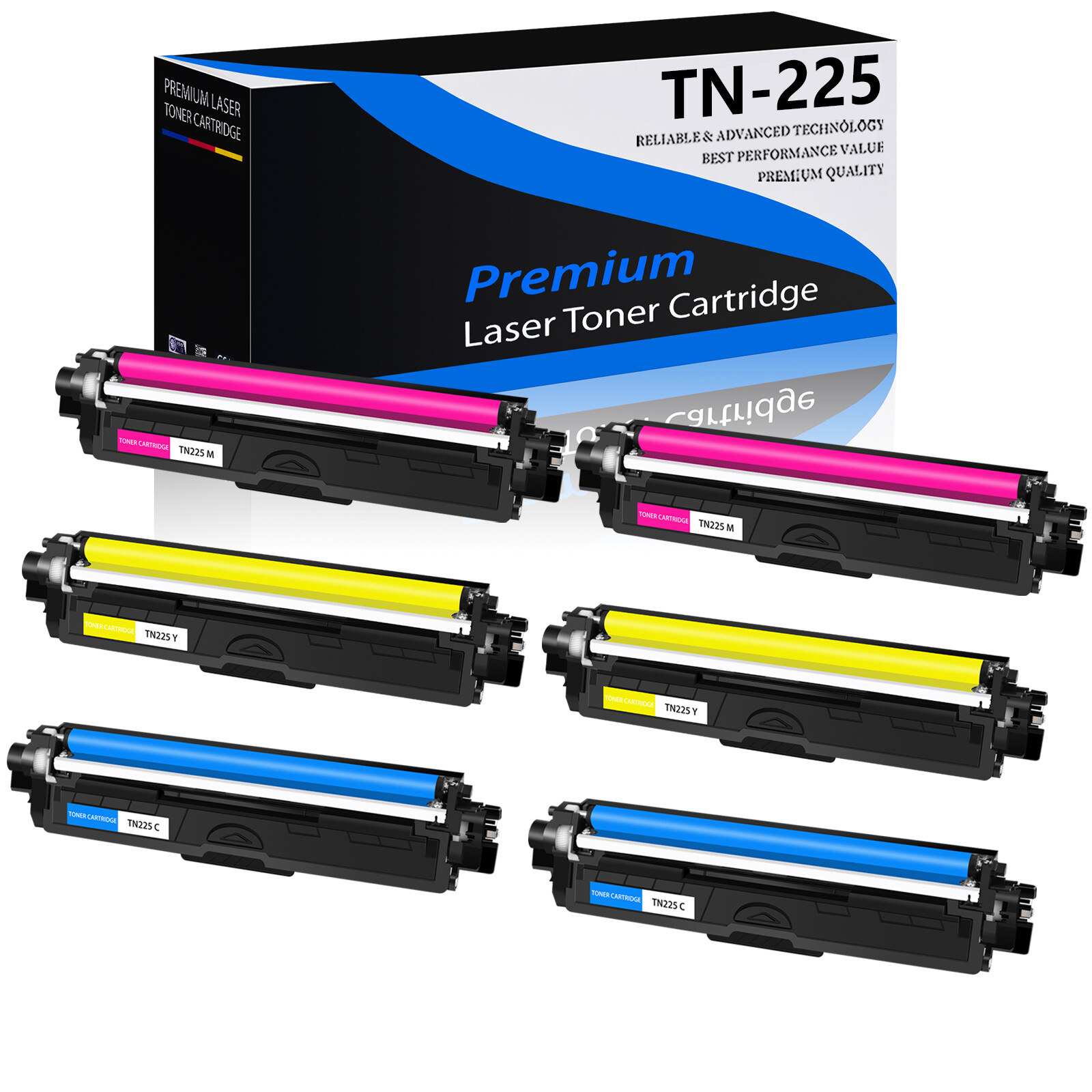 6PK TN225 C Y M Color Toner Set for Brother HL-3140CW HL-3142CW HL-3152CDW