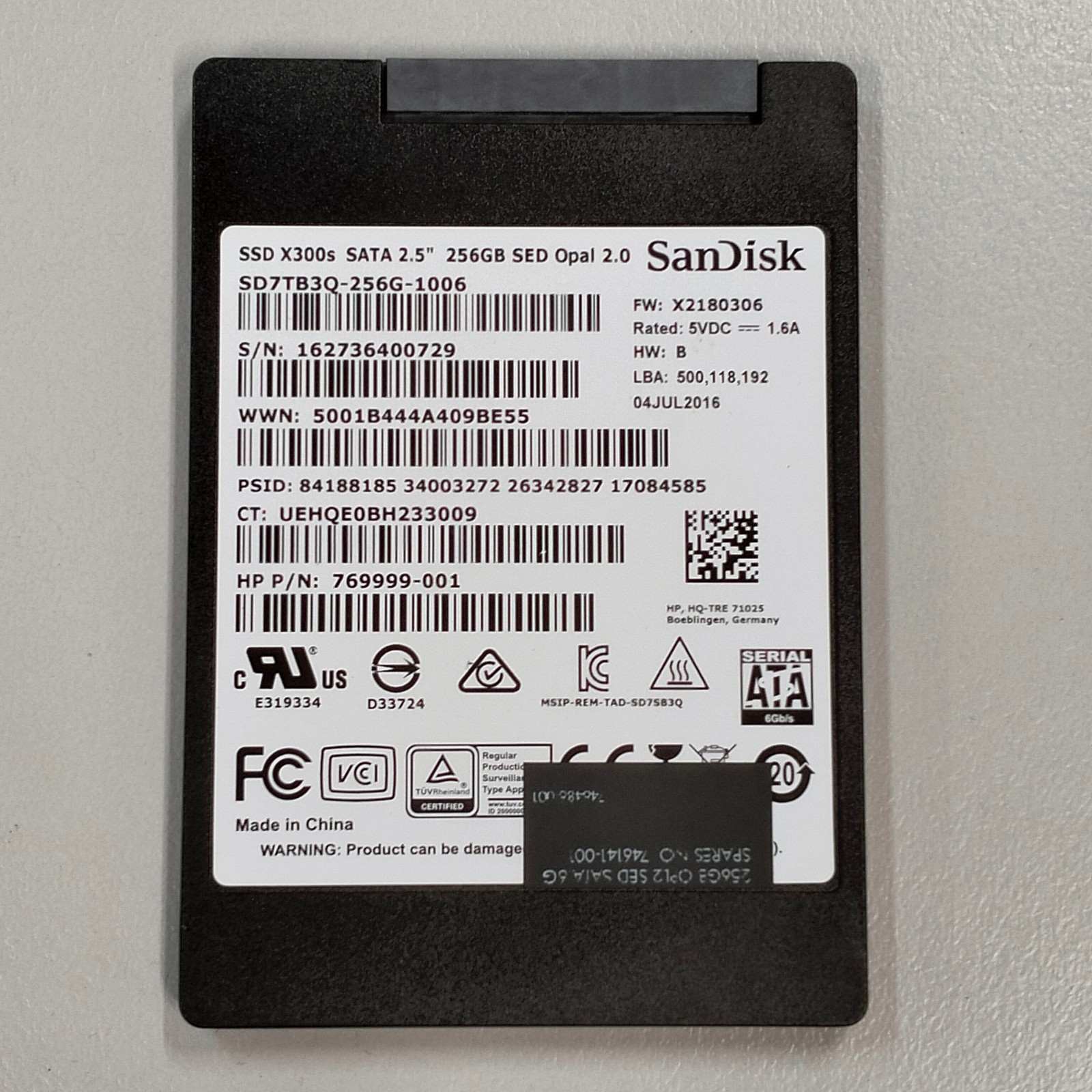 Sandisk 256GB X300s Series 2.5" MLC SATA III SSD SED Opal 2.0 SD7TB3Q-256G-1006