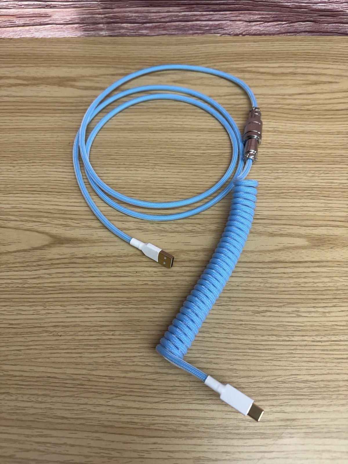 Kraken Light Blue Coiled Mechanical Keyboard Cable - Blue USB C Cable Aviator