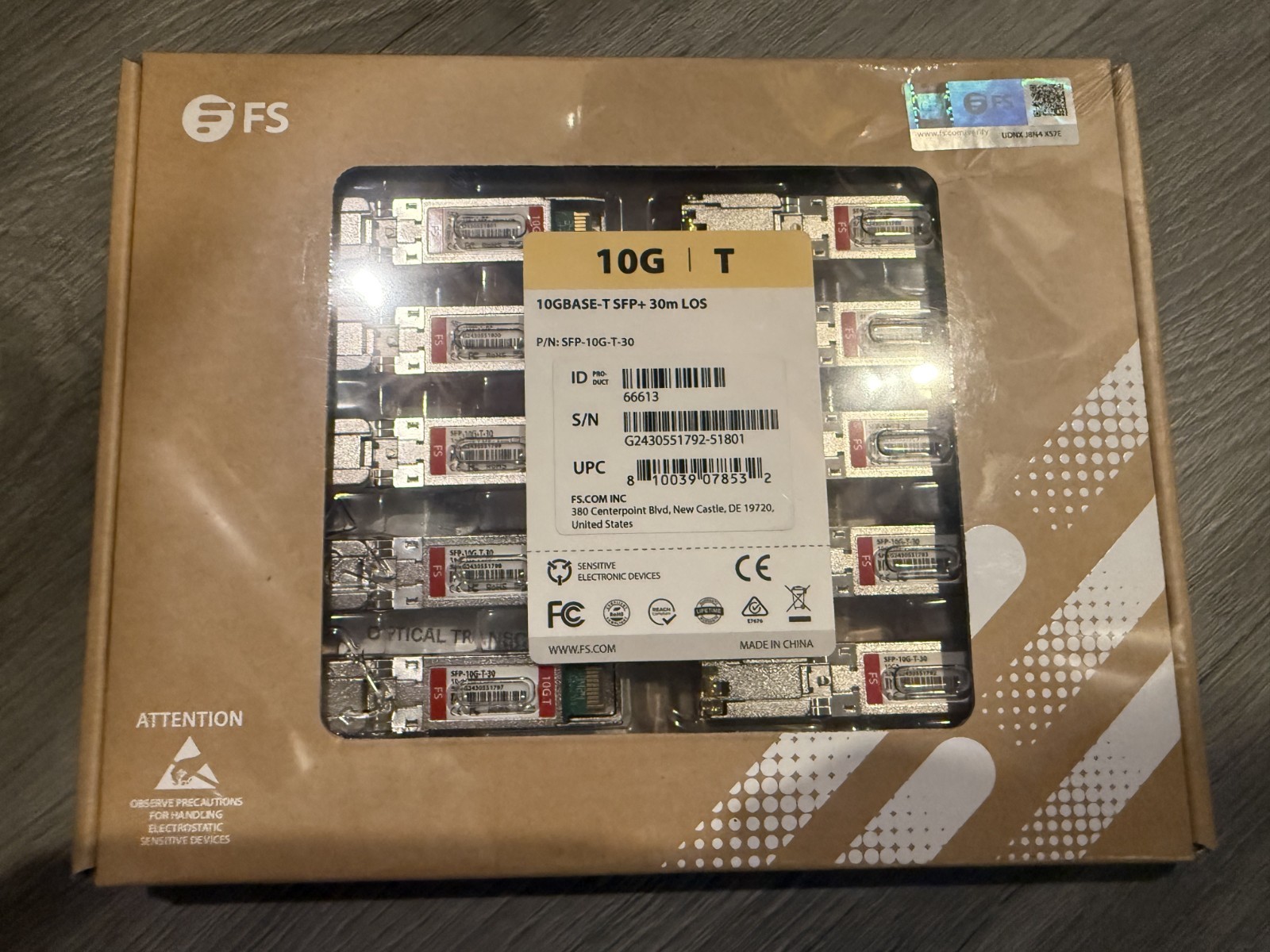 New Box of 10 FS SFP-10G-T 10GBASE-T SFP+ 30m Transceiver Modules