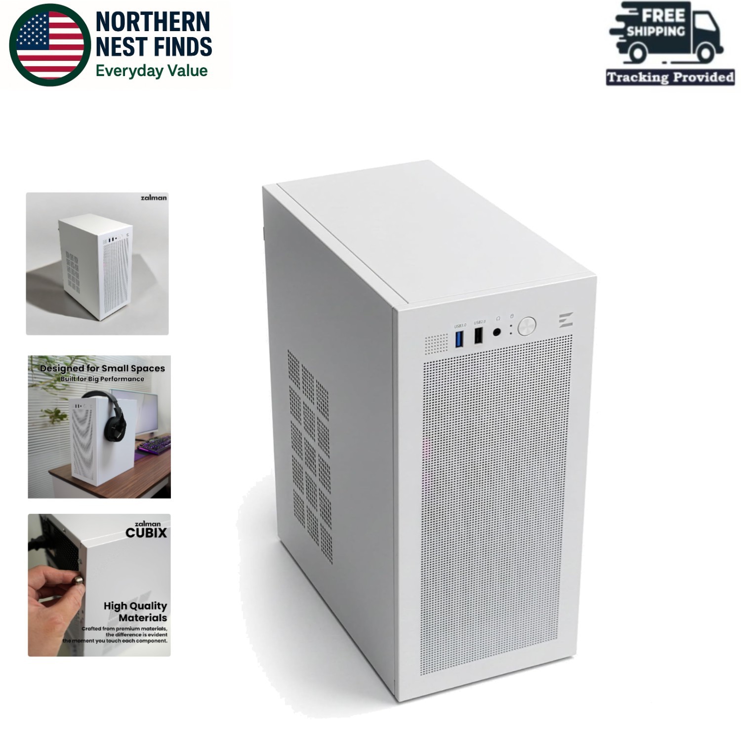 Sleek White CUBIX Mini Tower PC Case - Air-Cooled, USB Connectivity for Gamers