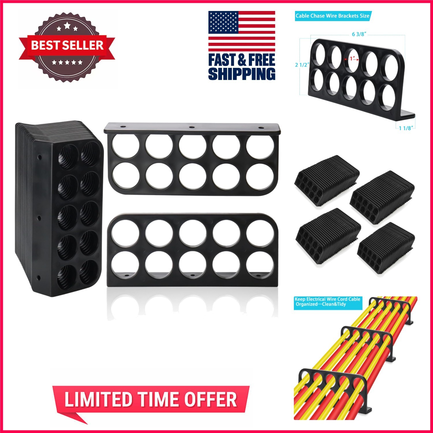 Versatile 100 Pack Cable Holder Brackets with 10-Hole Design for Neat Cabling