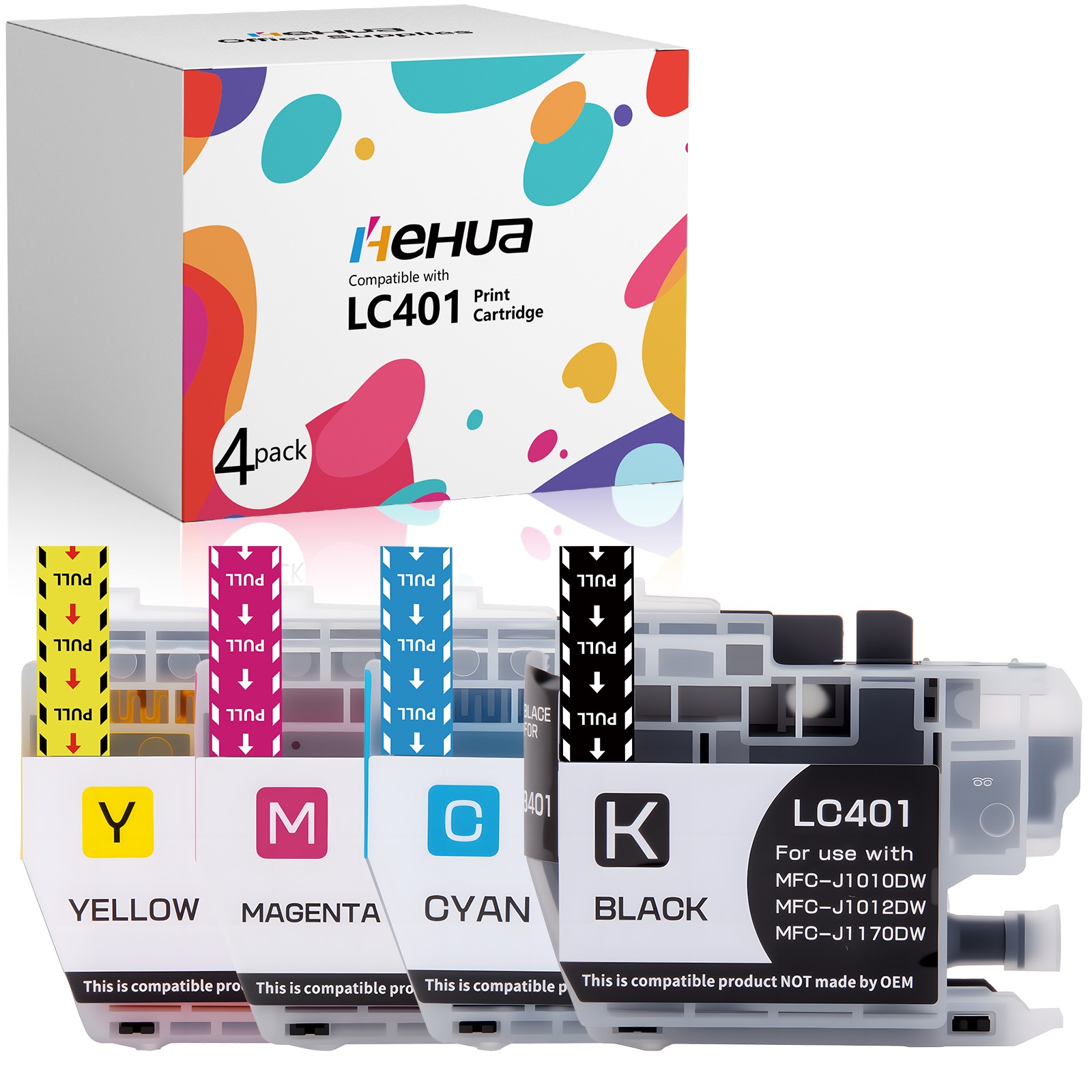 4 Pack 401 LC-401 Ink Cartridges Compatible for Brother MFC-J1010DW MFC-J1012DW