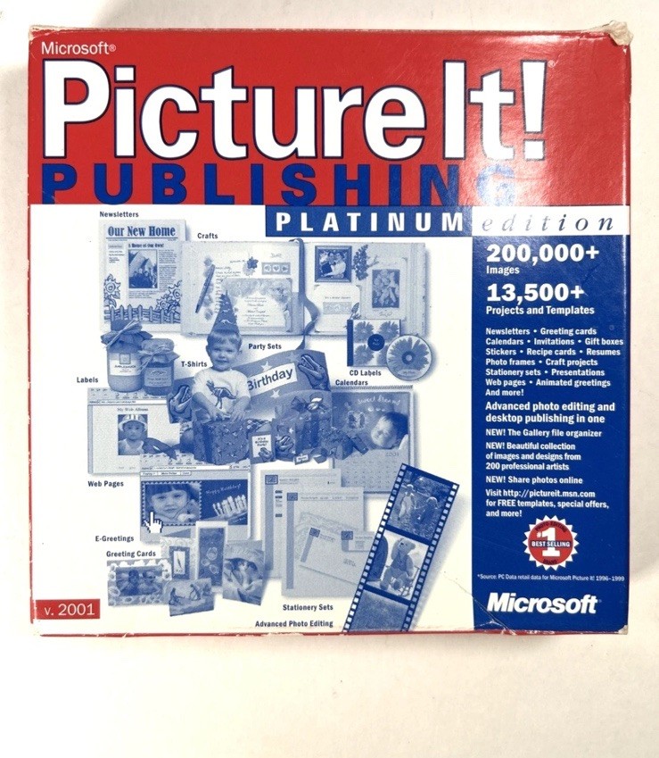 Microsoft Picture It Publishing Platinum v. 2001 PC 7 CDs Vintage Software