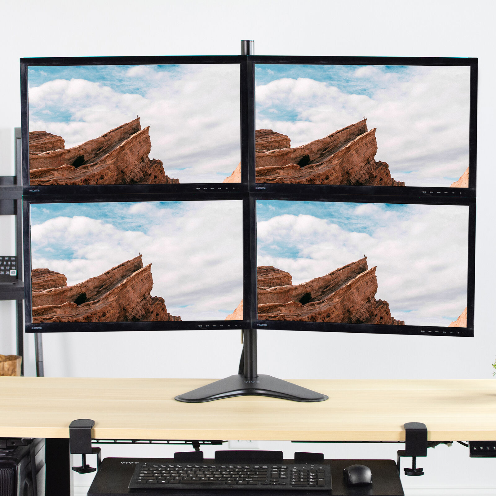 VIVO Quad Monitor Desk Stand Mount Free Standing Adjustable 4 Screens up to 30"