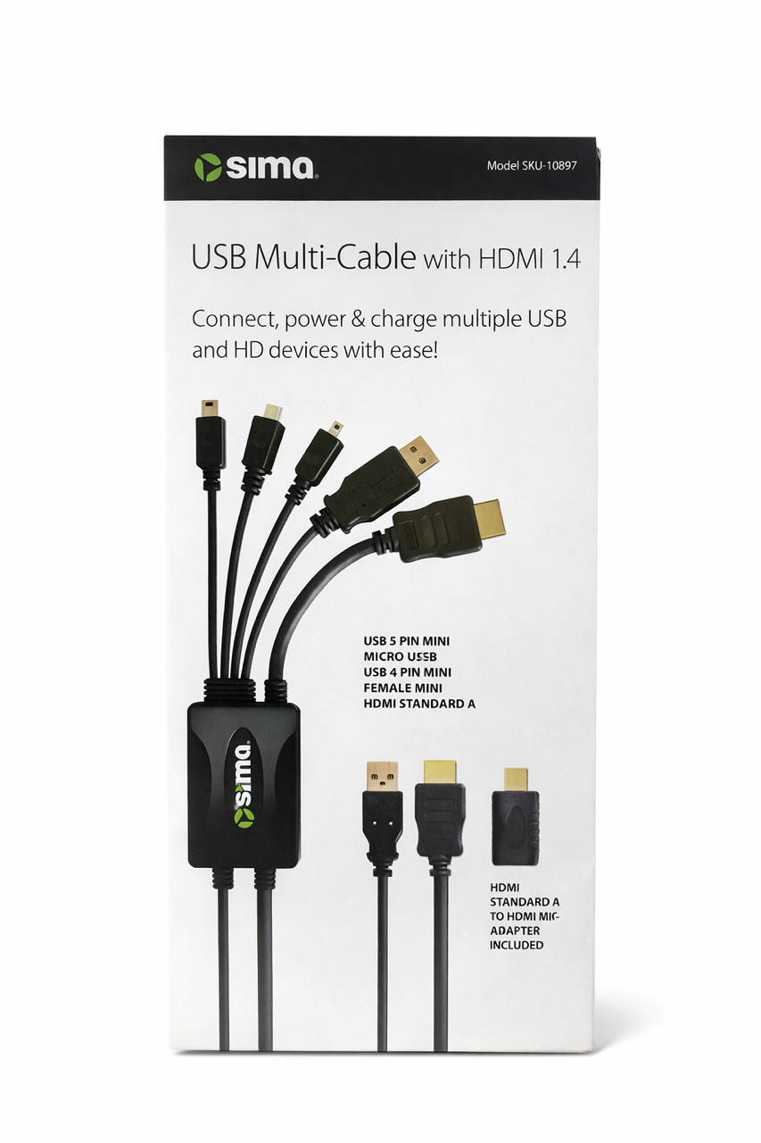 Sima USB Multi Cable w/ HDMI 1.4 Adapter SKU-10897 – Mini USB Micro USB HDMI