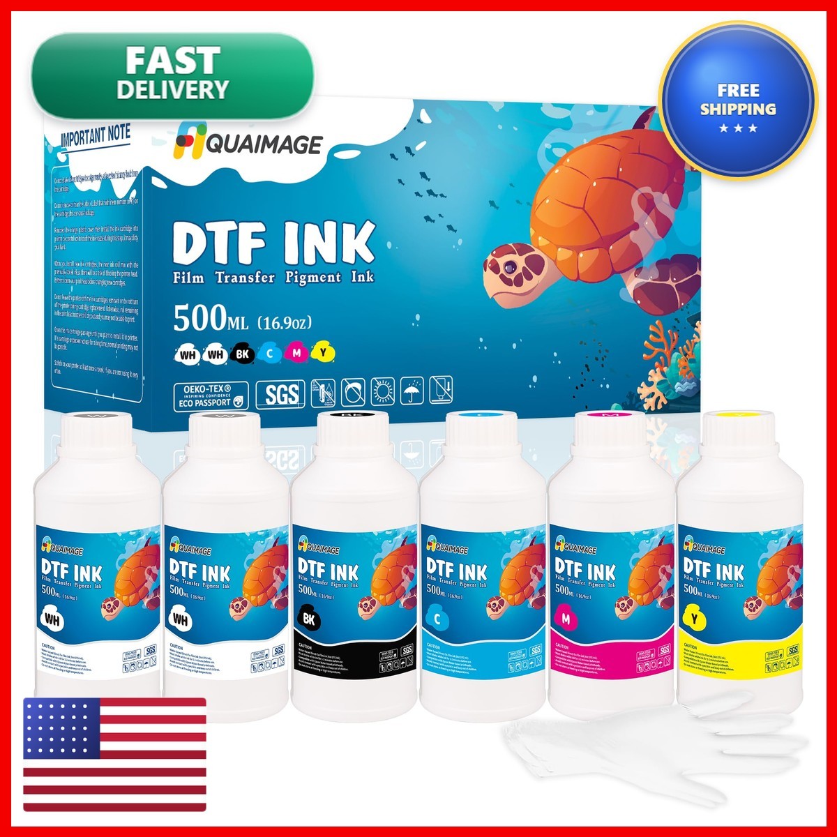 Aquaimage Premium DTF Ink 3000 Ml, DTF Transfer Ink PET Film, Refill Ink