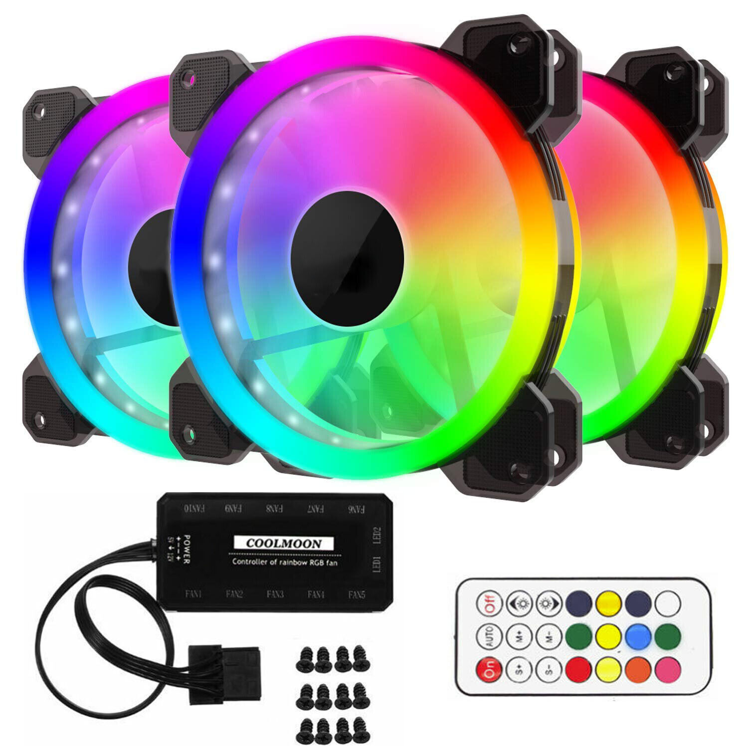 3-Pack 120mm RGB Quiet Computer Case PC Cooling Fan RGB LED With Remote Control