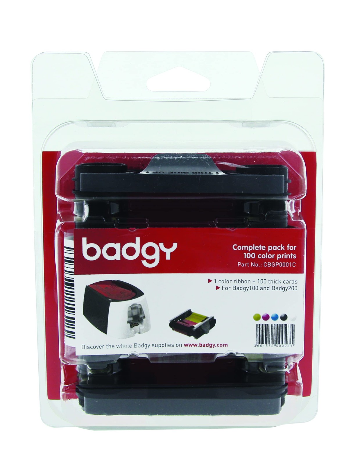 Badgy Color Ribbon and Cards Kit for 100 Prints - Badgy100 and Badgy200