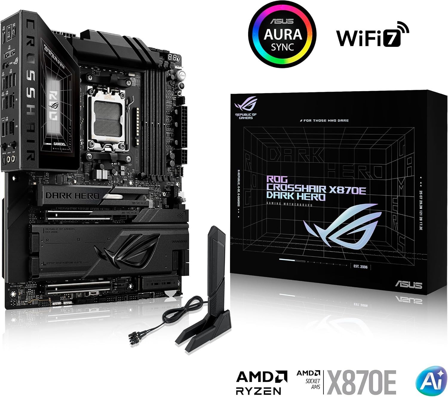 ASUS ROG Crosshair X870E Dark Hero AM5 ATX Motherboard, DDR5, DIMM Fit, WiFi 7
