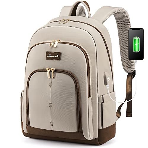 Lovevook Waterproof Backpack Beige Brown 15.6" Laptop Compartment USB Port 33L