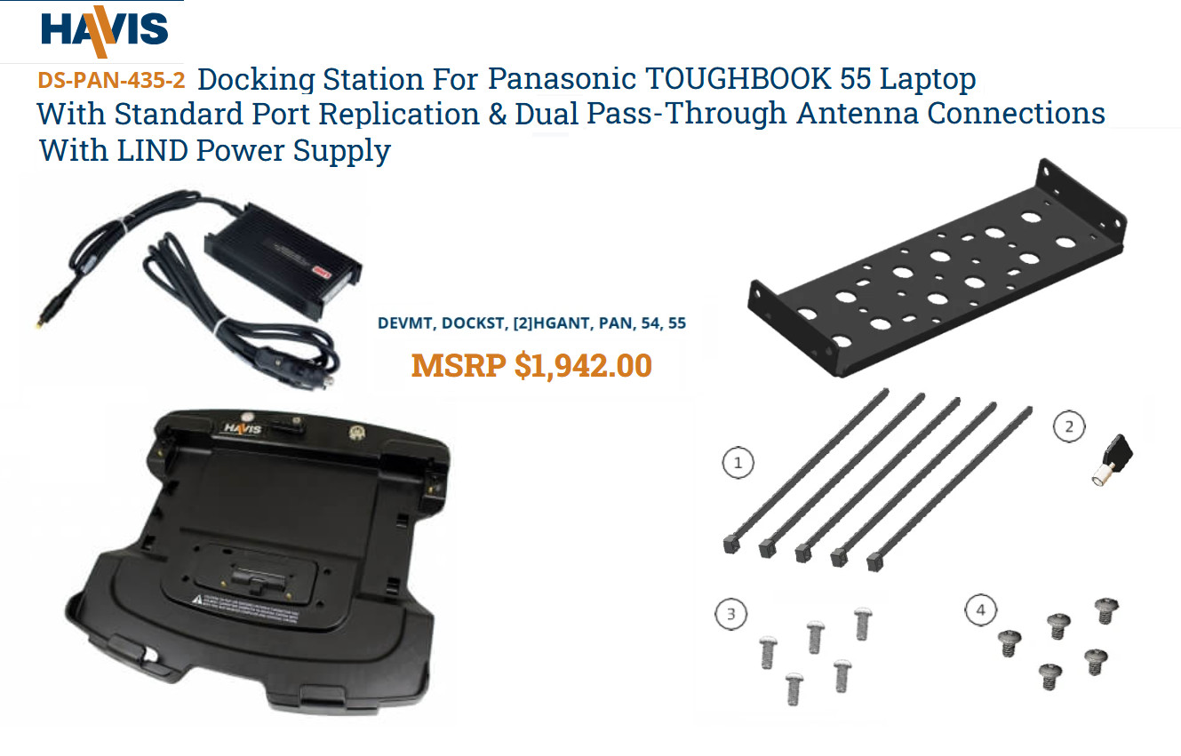 Havis DS-PAN-435-2 Panasonic Toughbook CF-54 FZ-55 Dock + Lind Power + Key Combo