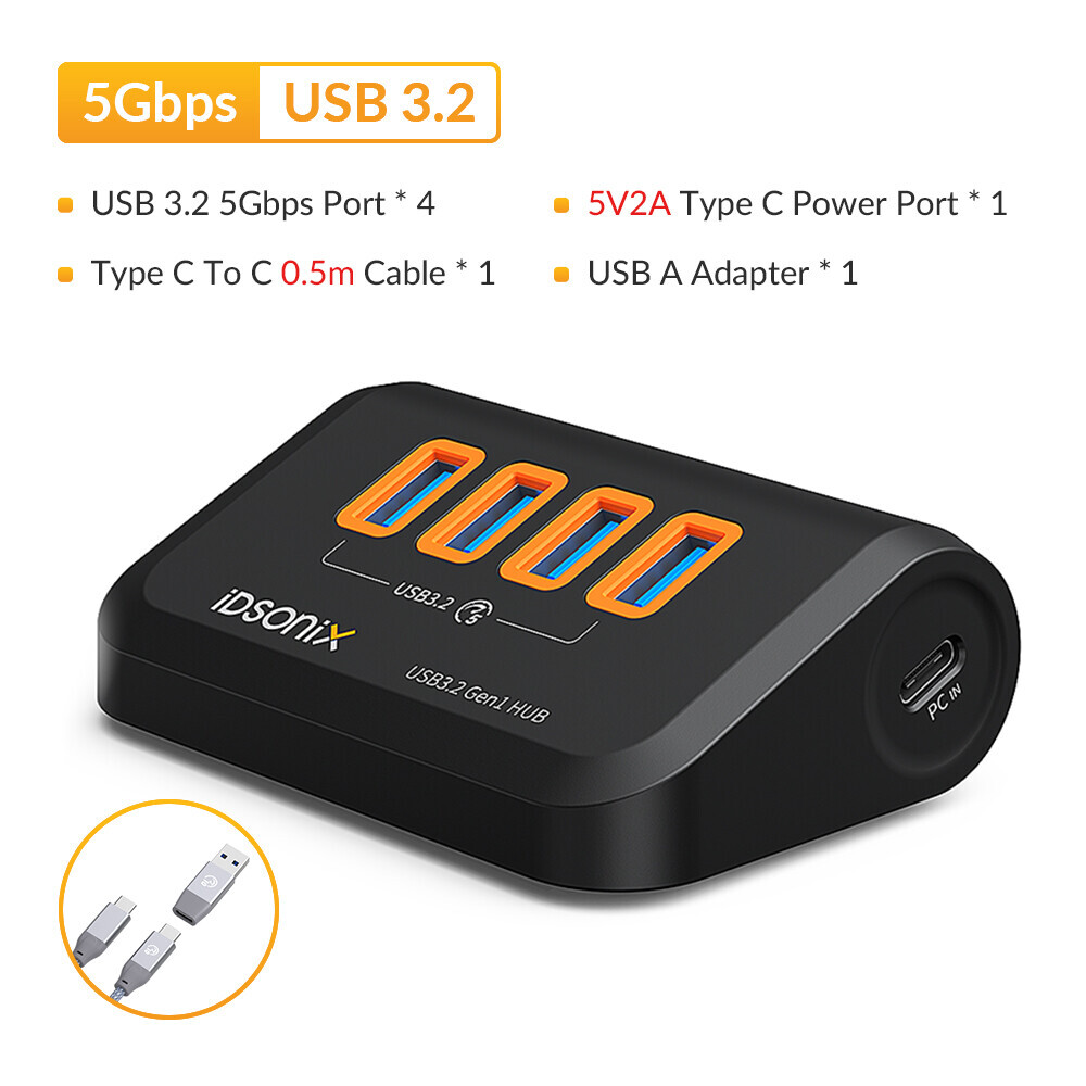 IDsonix USB C Hub 4/7 Ports USB 3.2 Gen 2 Type A ports SD/TF card slot 5gbps US