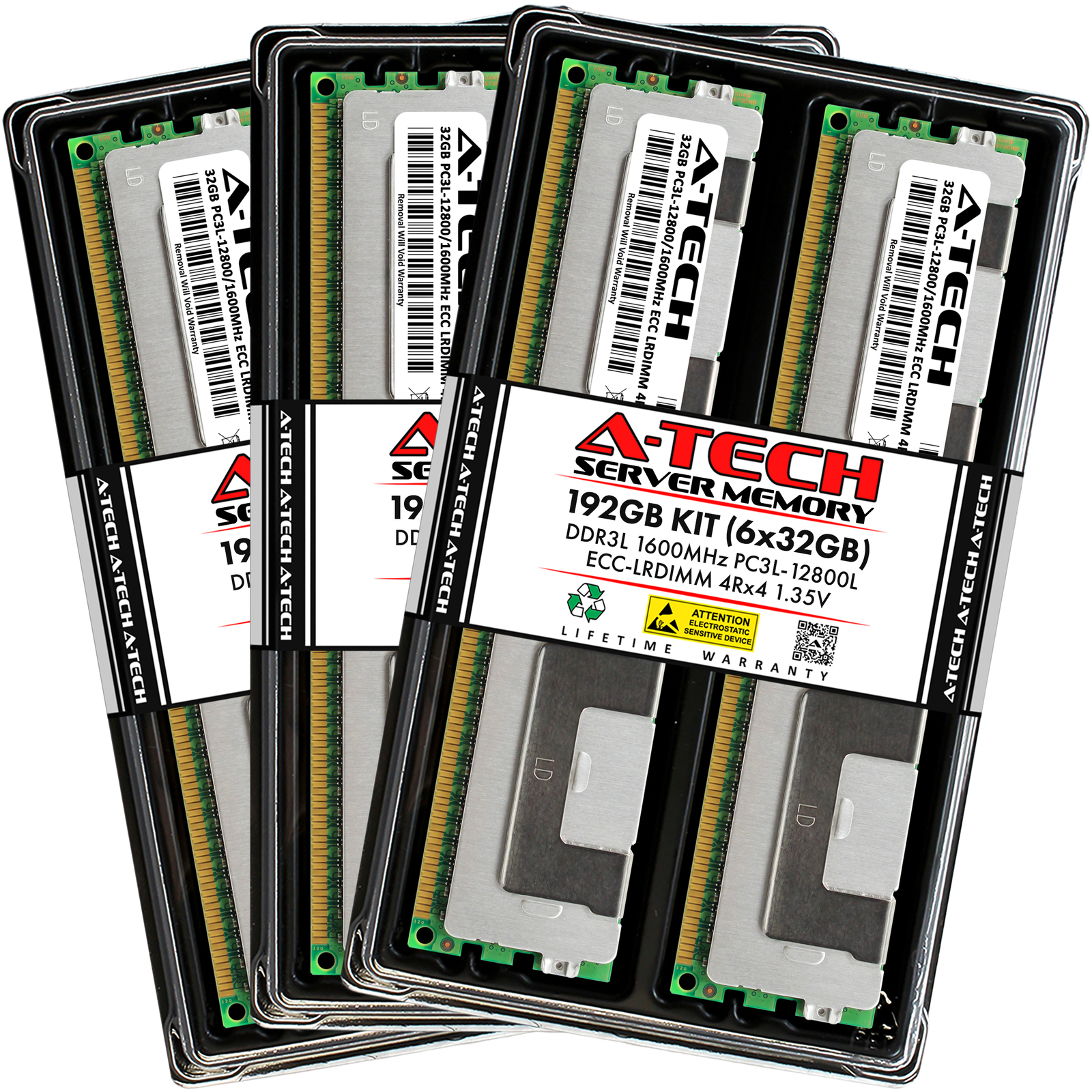 A-Tech 192GB 6x 32GB 4Rx4 PC3L-12800 DDR3 1600 MHz ECC LRDIMM Server Memory RAM
