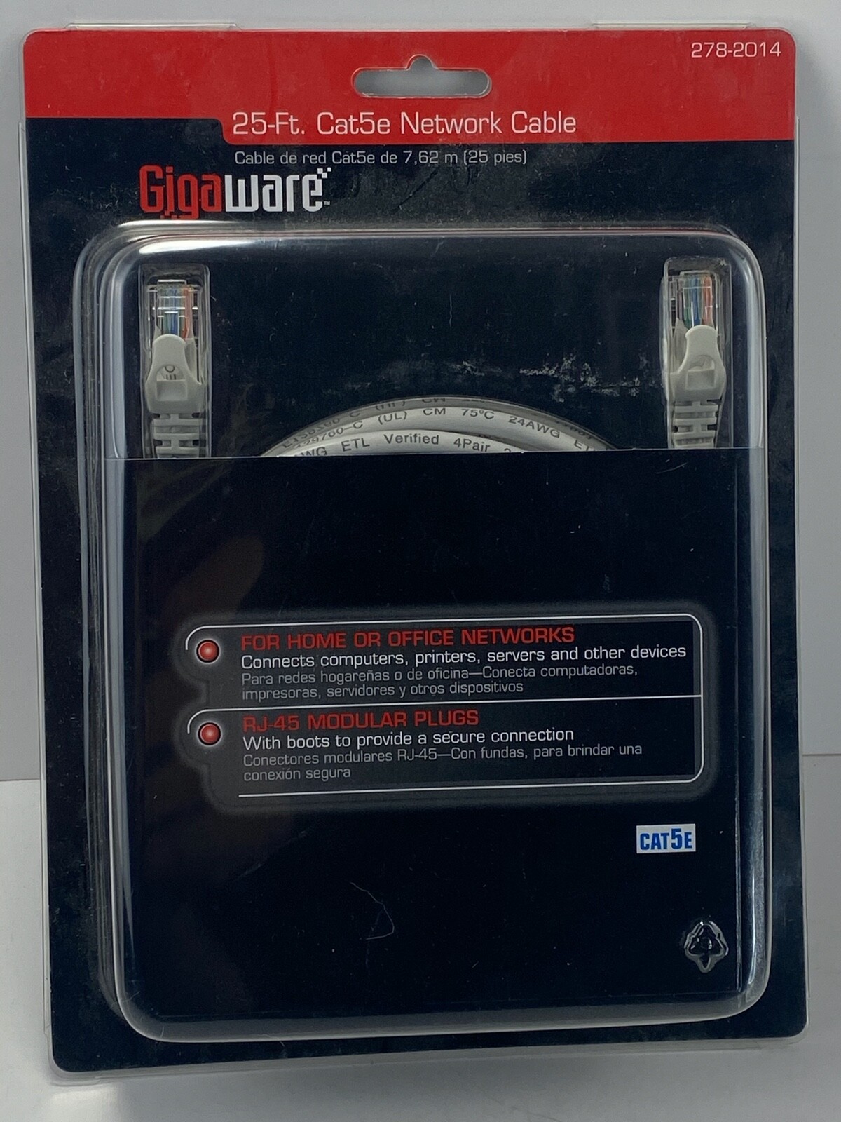 Gigaware 25 Foot ft (7.6 m) CAT5E CAT5 Network Cable NIB 278-2014