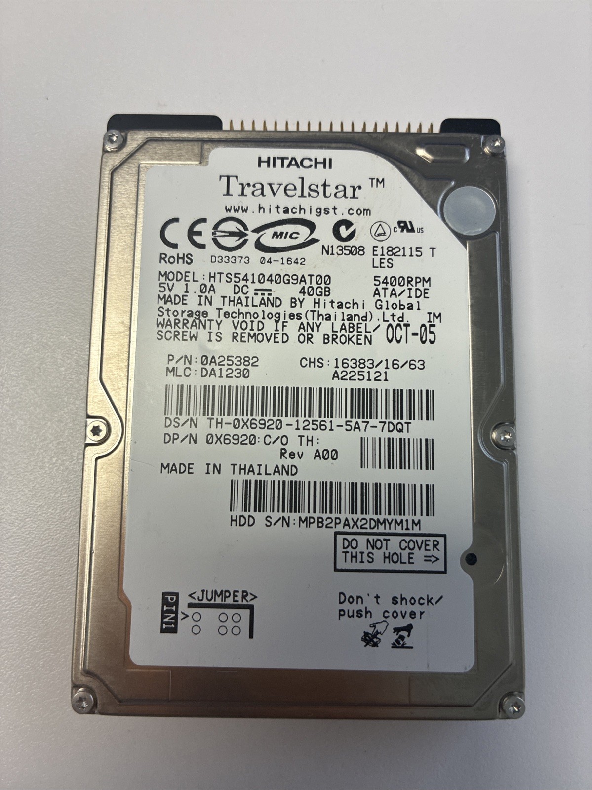 Hitachi HTS541040G9AT00 40GB 2.5" IDE HDD 5400RPM Laptop Hard Drive