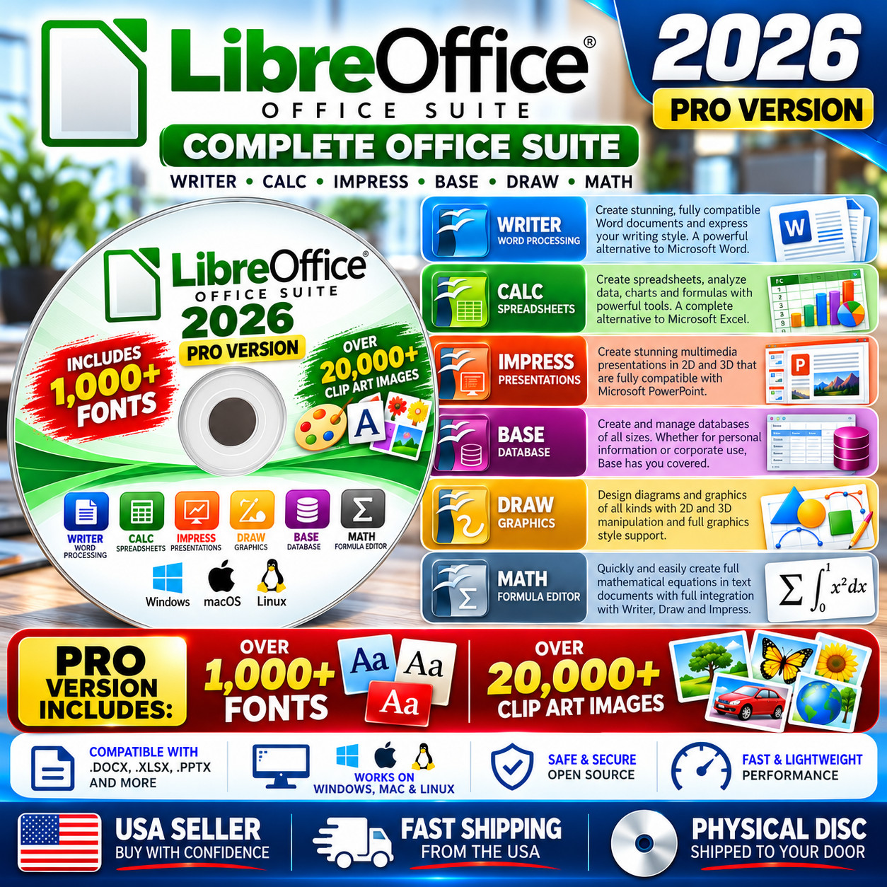 LibreOffice Pro Software Suite for Windows Mac Linux Home Student Business 2026