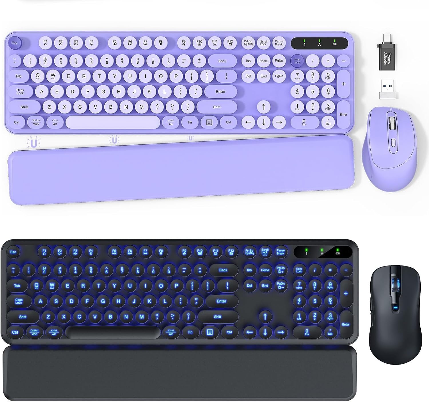 2 Pack Wireless Keyboard and Mouse - Cute Typewriter Keyboard with Detachable Wr
