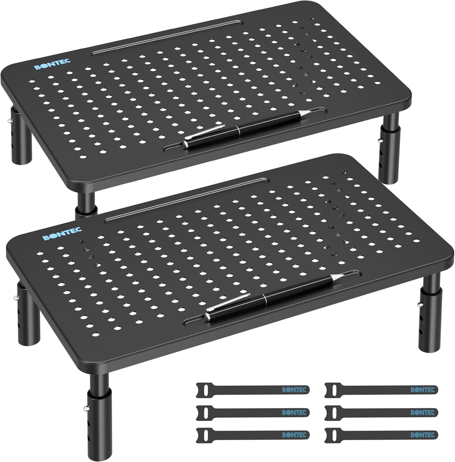 2 Pack Adjustable Monitor Stand Riser with Drawer, Supports 44Lbs