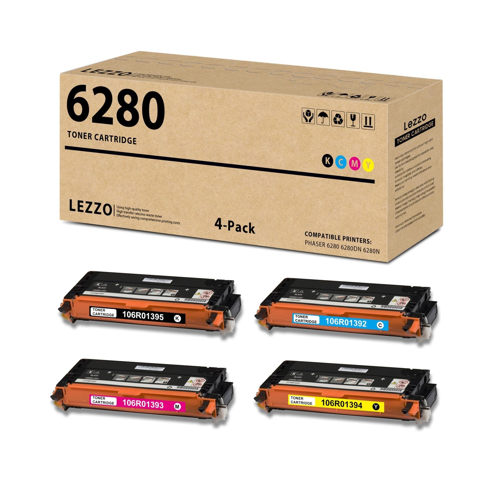 6280 Toner Cartridge 4-Pack 6280 High Yield Toner Cartridge Replacement for X...