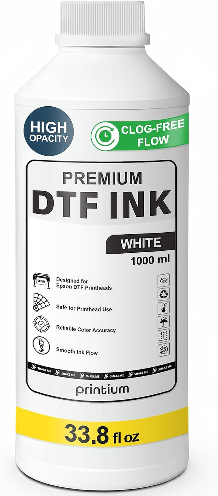 DTF Ink White 33.8 Fl Oz (1000Ml) | High Opacity Clog-Free Formula | Compatib...