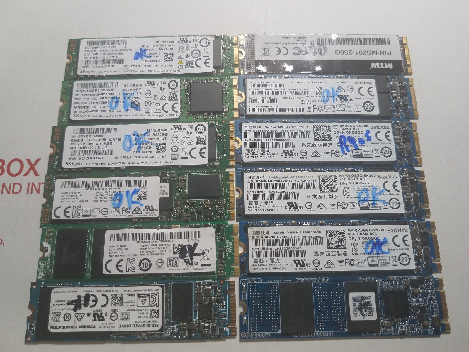 (Lot of 12) 256GB Mixed Brands M.2 SATA Solid State Drive SSD (TESTED)