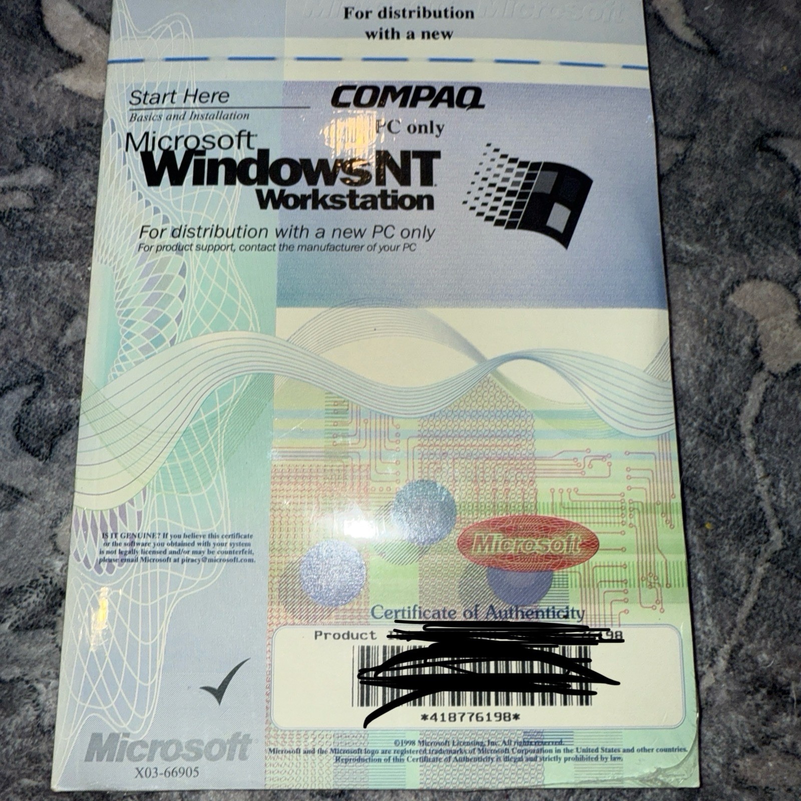 Microsoft Windows NT Workstation for Compaq PC, Factory Sealed