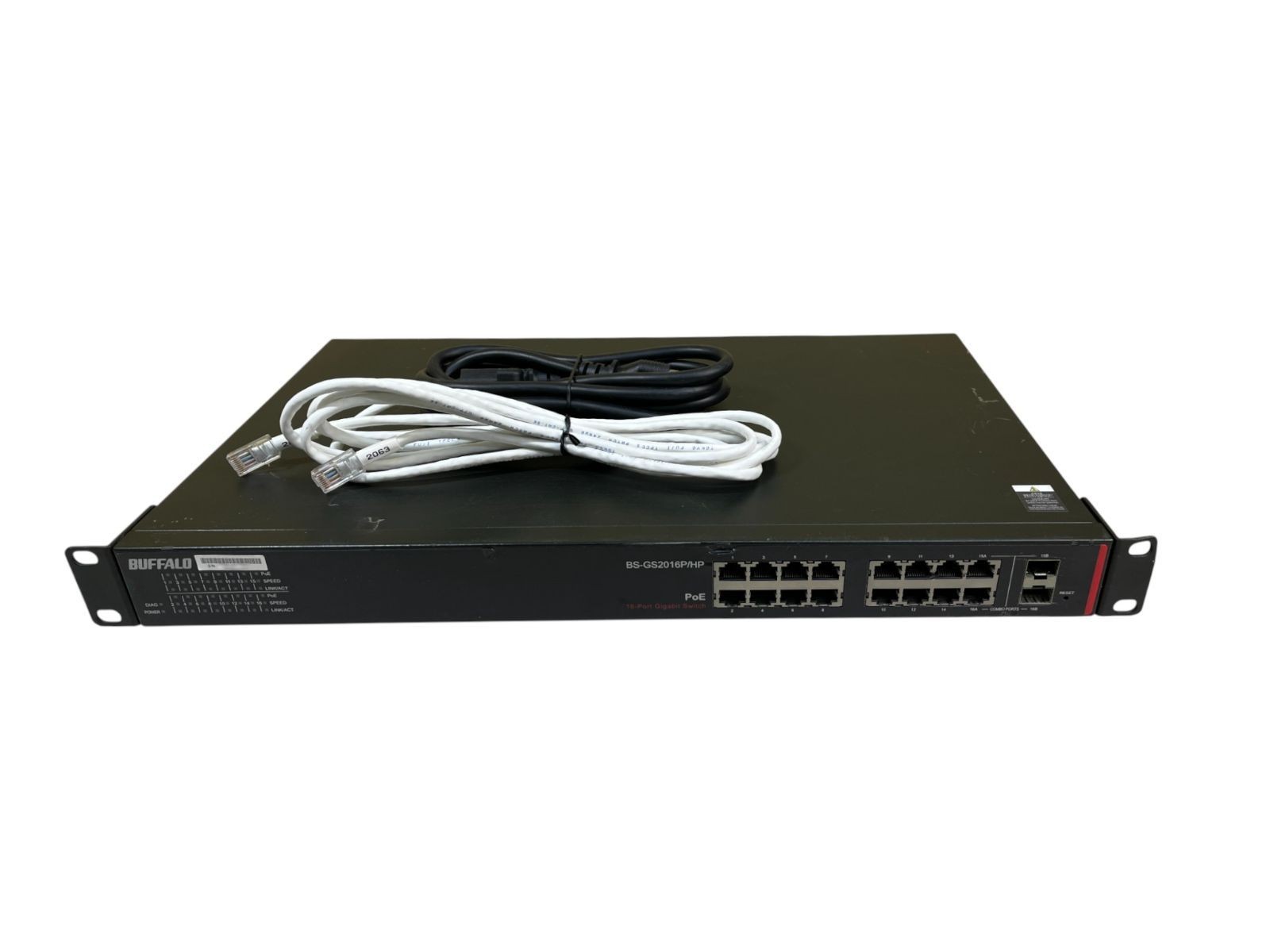 BUFFALO BS-GS2016P/HP 16 Port Gigabit Smart PoE+ Switch Reset Tested Power Cable
